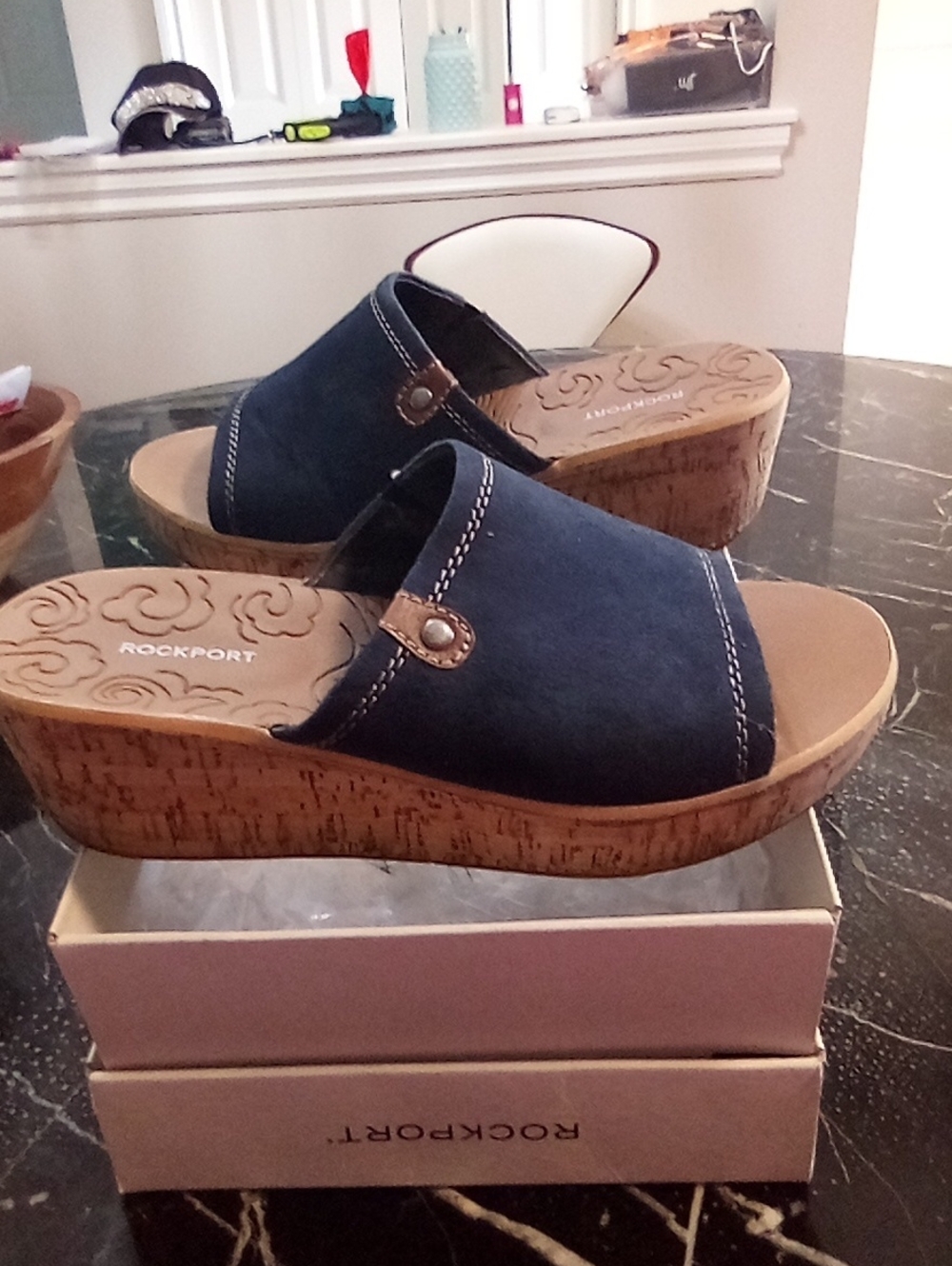 Rockport Navy Suede Open-Toe Slide Sandals - Picture 2 of 5